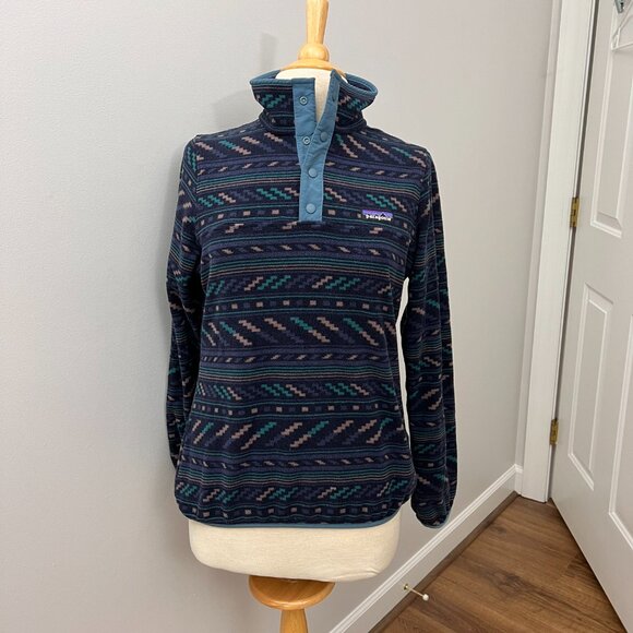 EUC Patagonia Micro D Snap-T Pullover  Blue Pattern Sz S - Picture 5 of 9
